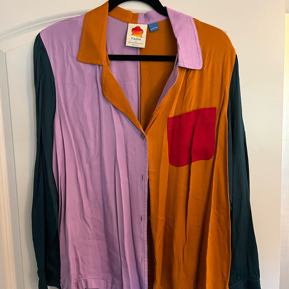 Farm Rio by Anthropology Colorblock Button-Up Shirt